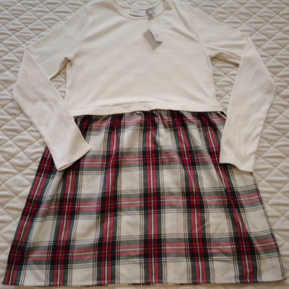 The Children's Place Girls' Long Sleeve Plaid Ribbed Fit and Flare Dress.Size 16